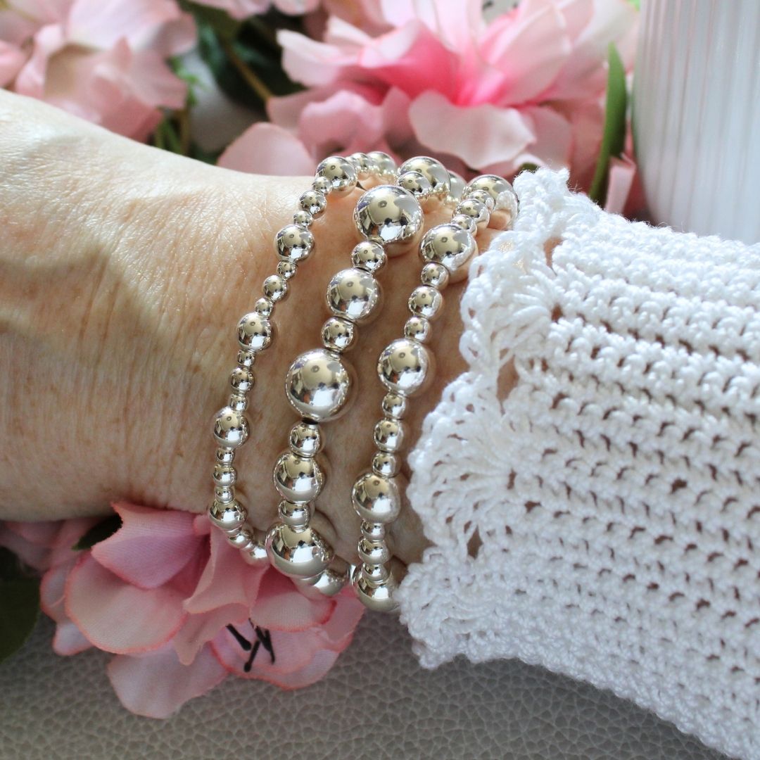 Sterling Silver Bead Stacking Bracelet - 4mm, 5mm, 8mm - Vasto