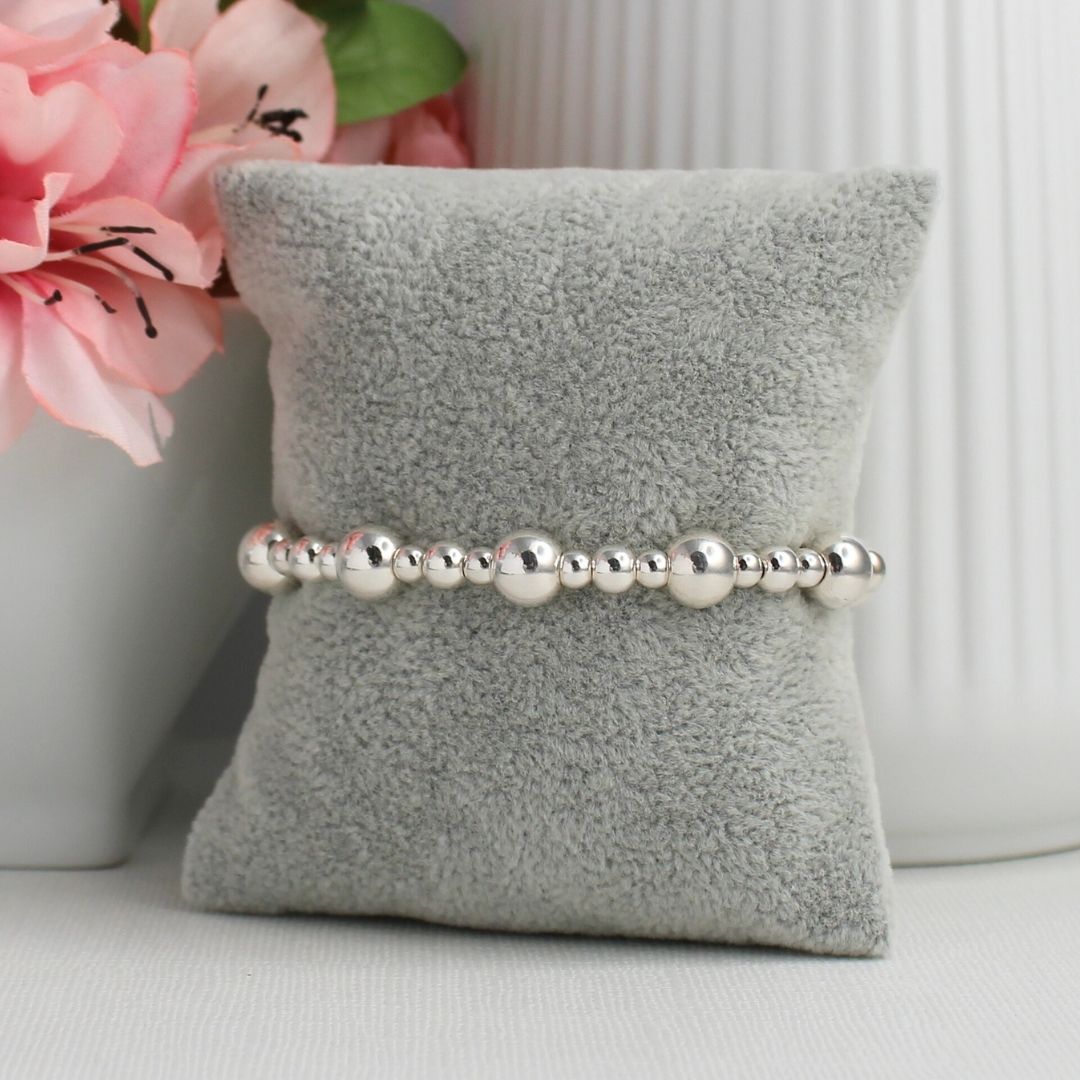 Sterling Silver Bead Stacking Bracelet - 4mm, 5mm, 8mm - Vasto