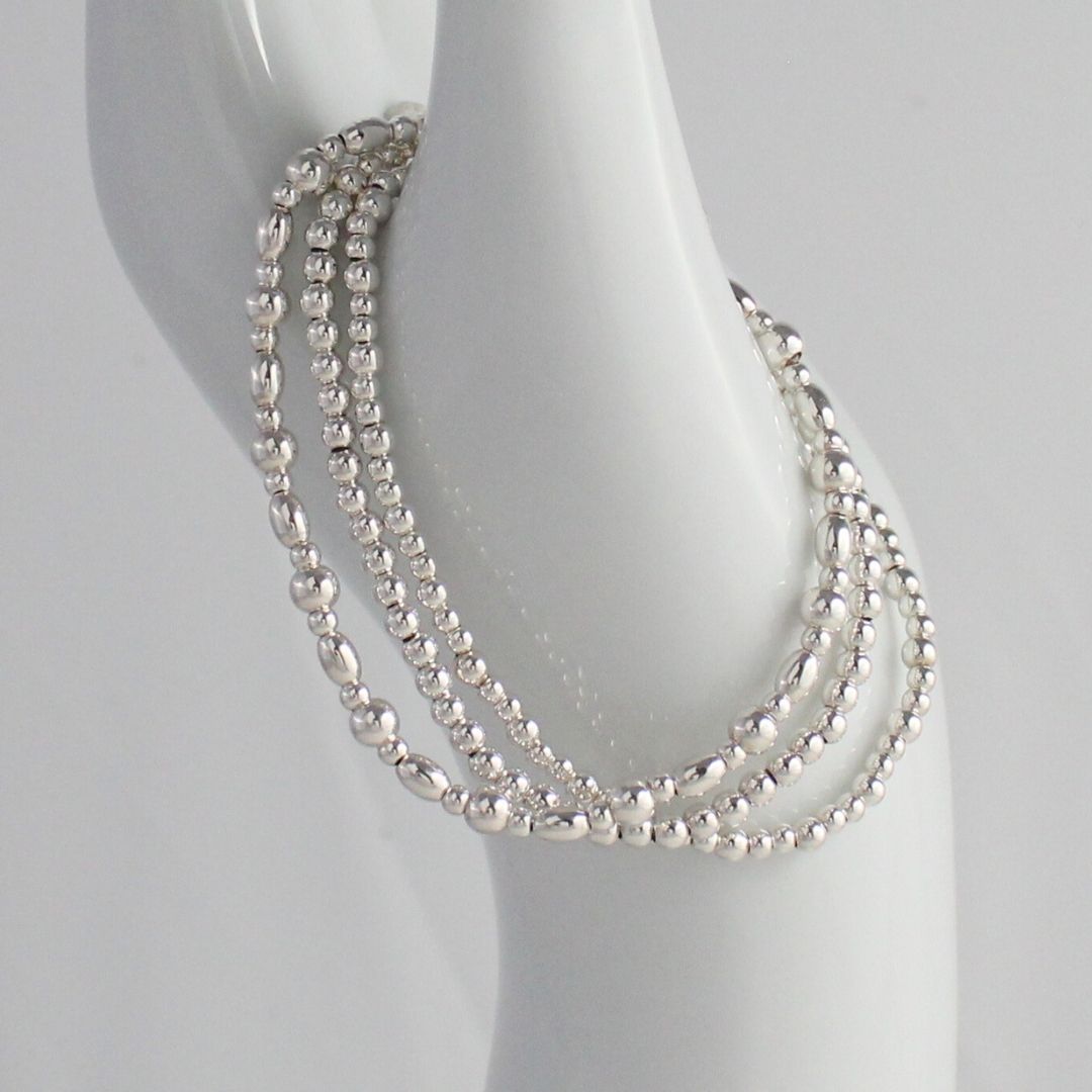 Sterling Silver Rice & Plain Beaded Stacking Bracelet - Capri