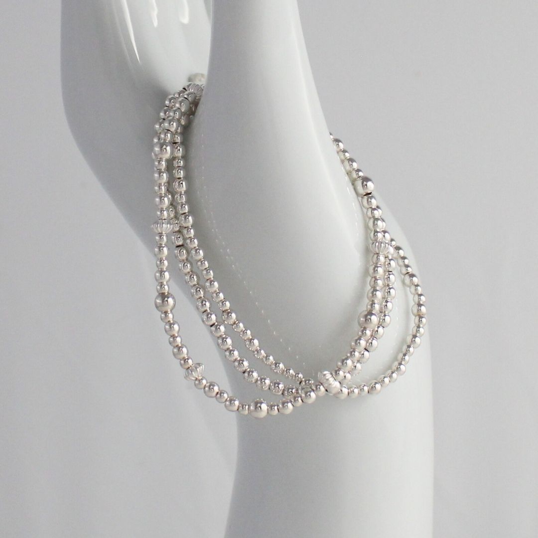 Sterling Silver Beaded Bracelet Corrugated Silver Spacer Beads - Puglia