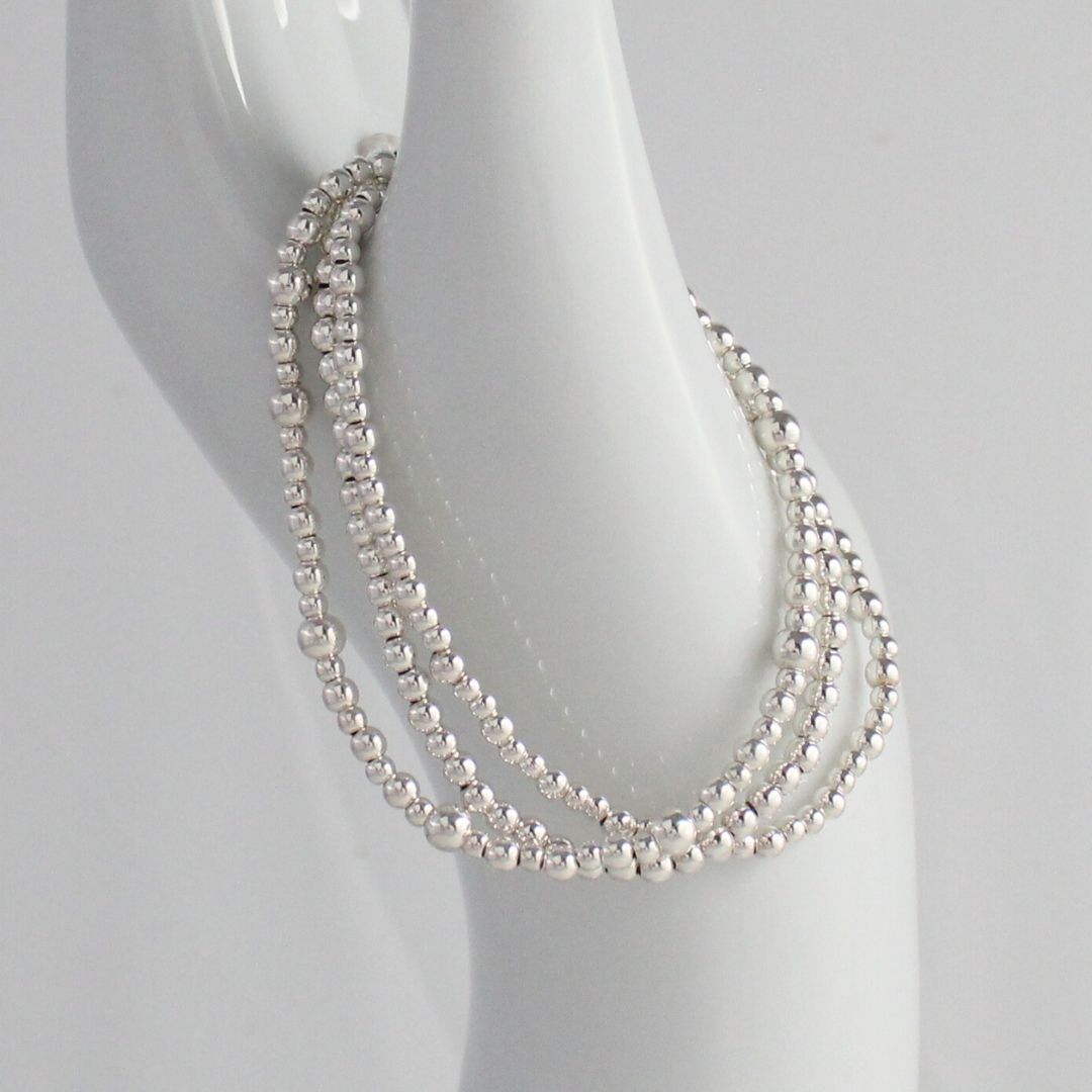 Sterling Silver Plain Multi Size Beaded Stacking Bracelet - Milano