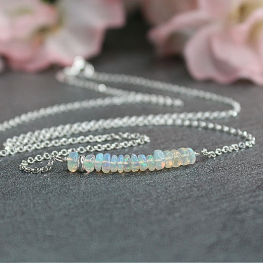 Opal Gemstone Bar Necklace Sterling Silver Limited Edition