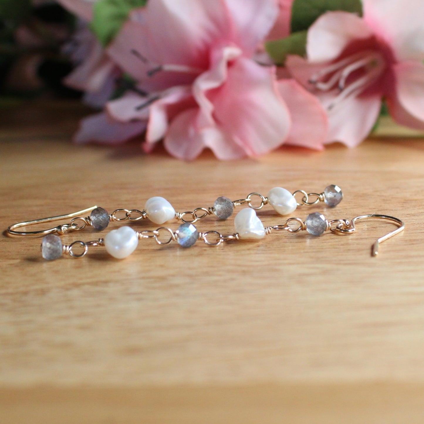 Labradorite and Keshi Pearl Earrings - Alaia Gold