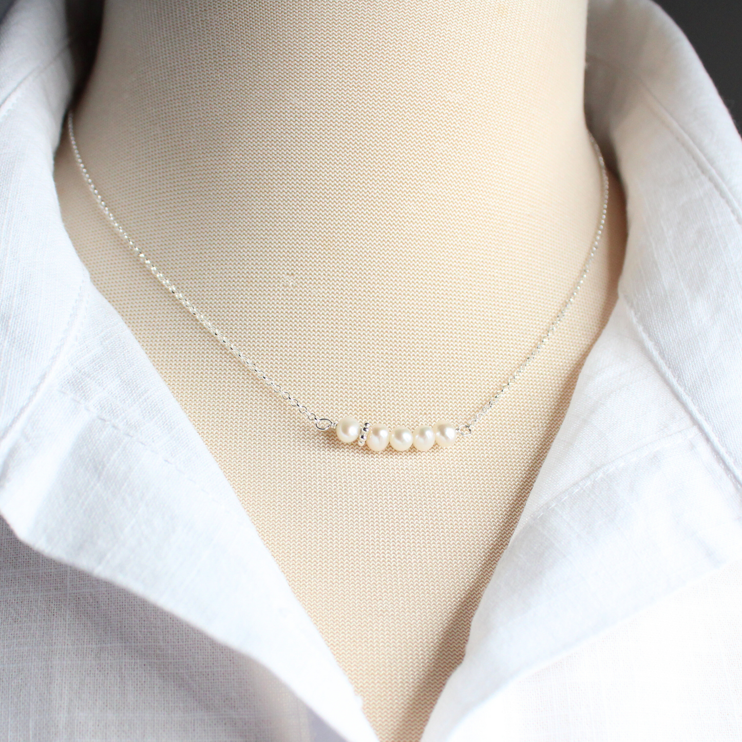 Pearl Birthstone Bar Necklace Sterling Silver