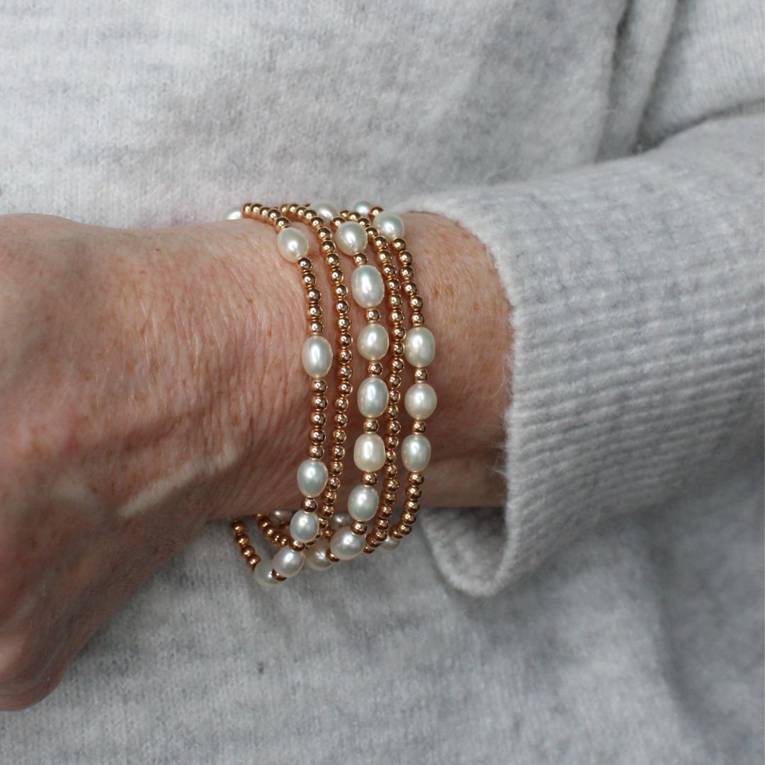 Pearl and Gold Filled Bead Bracelet - Tranquil