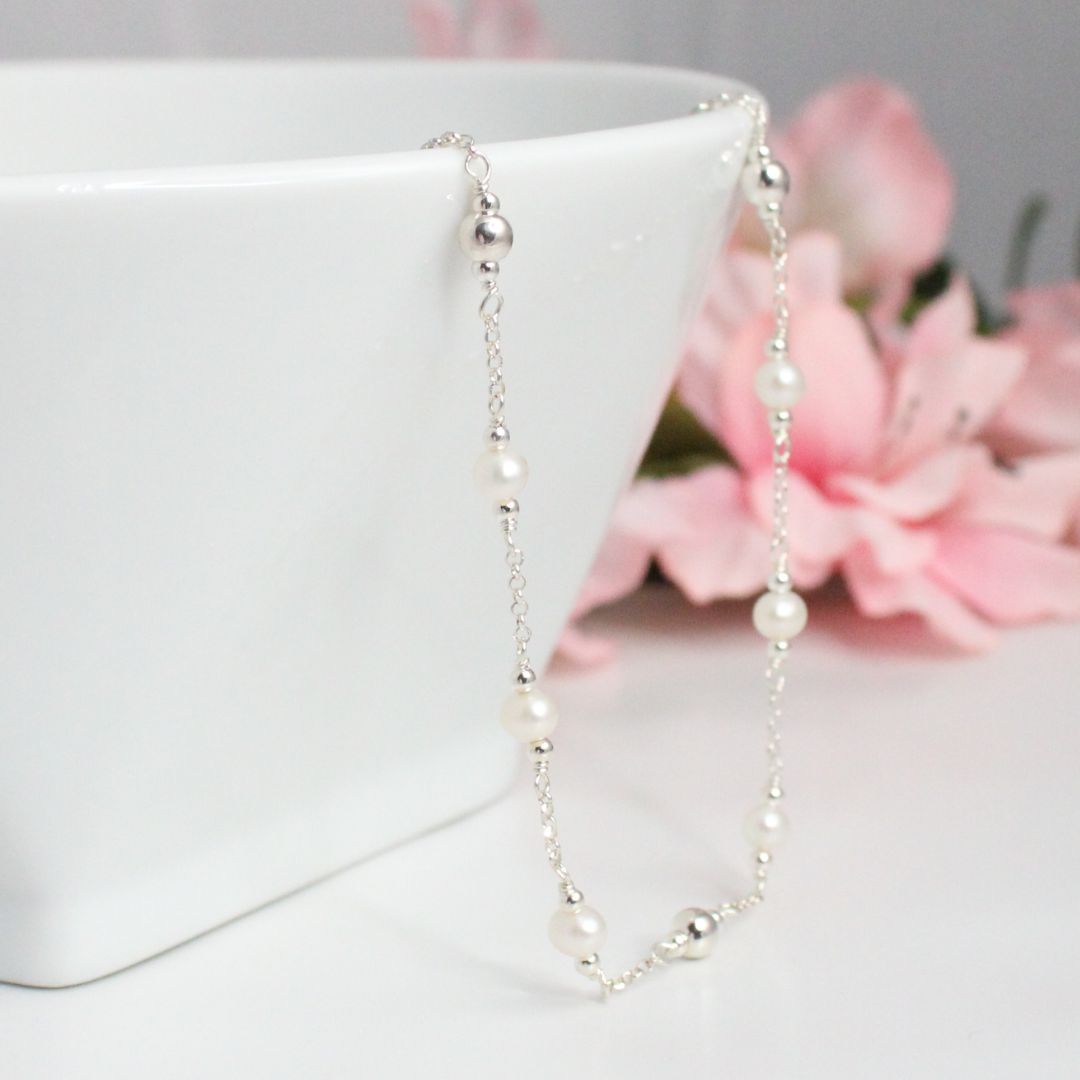 Pearl Sterling Silver Station Necklace - Haven