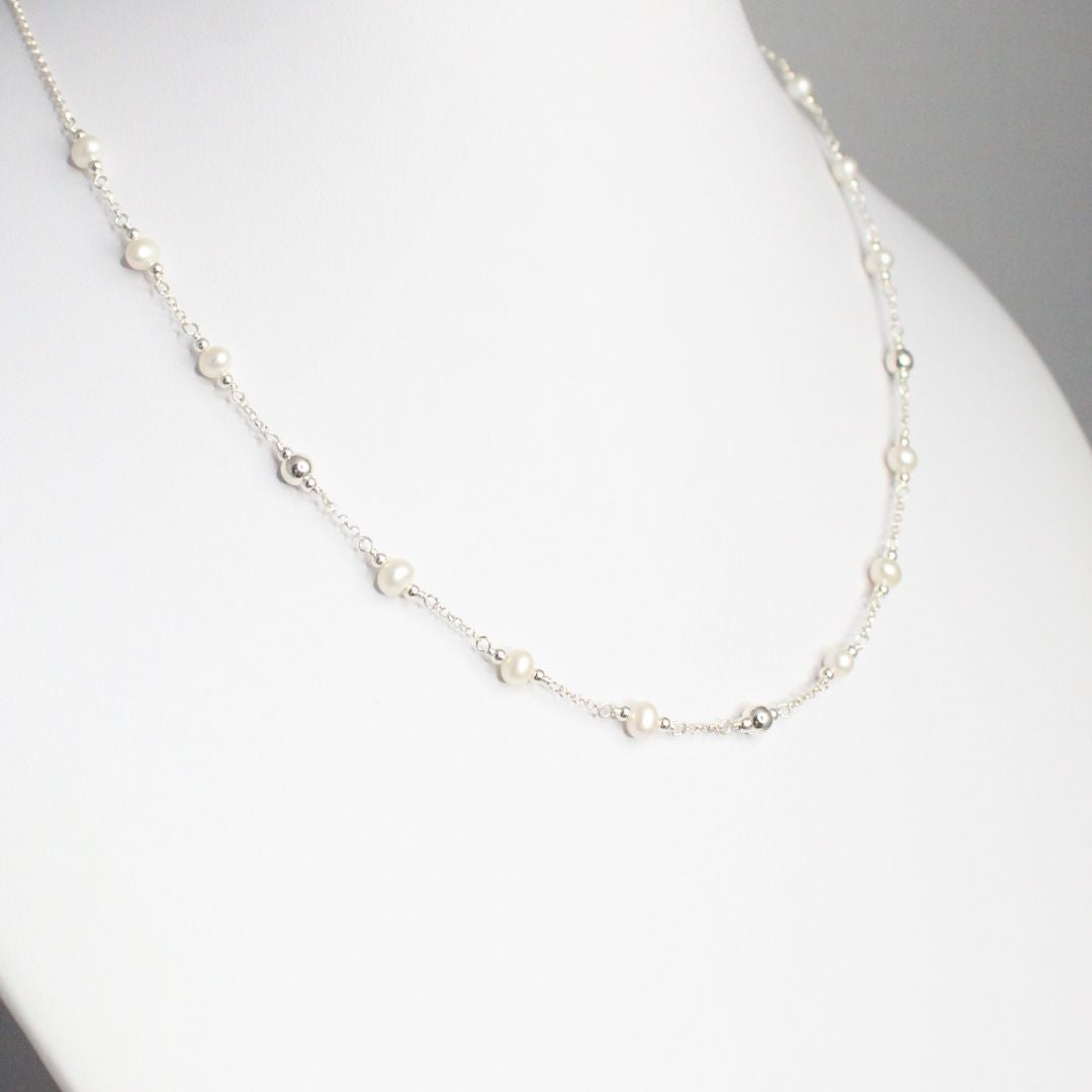 Pearl Sterling Silver Station Necklace - Haven