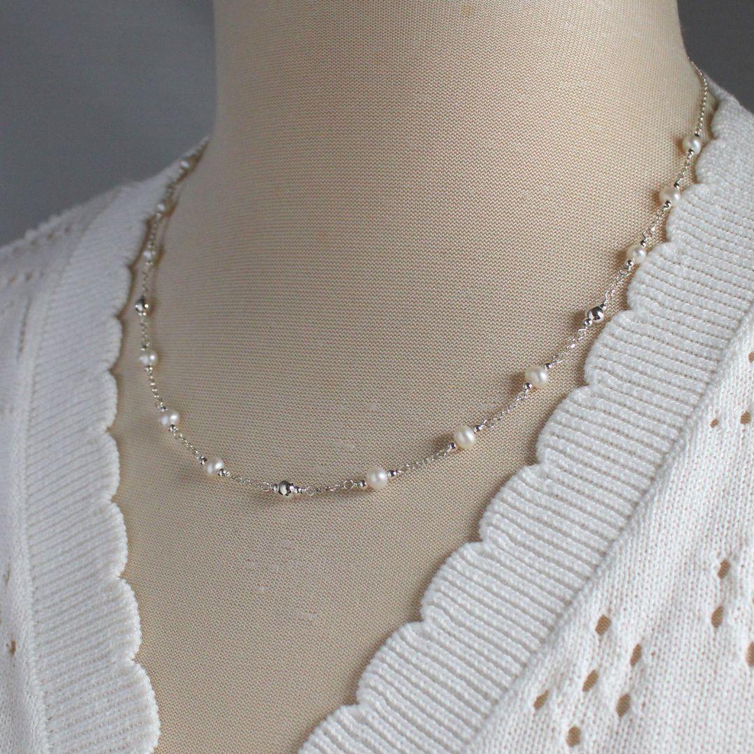Pearl Sterling Silver Station Necklace - Haven