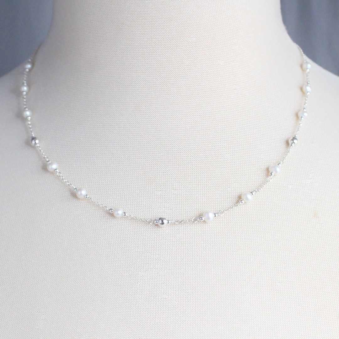 Pearl Sterling Silver Station Necklace - Haven