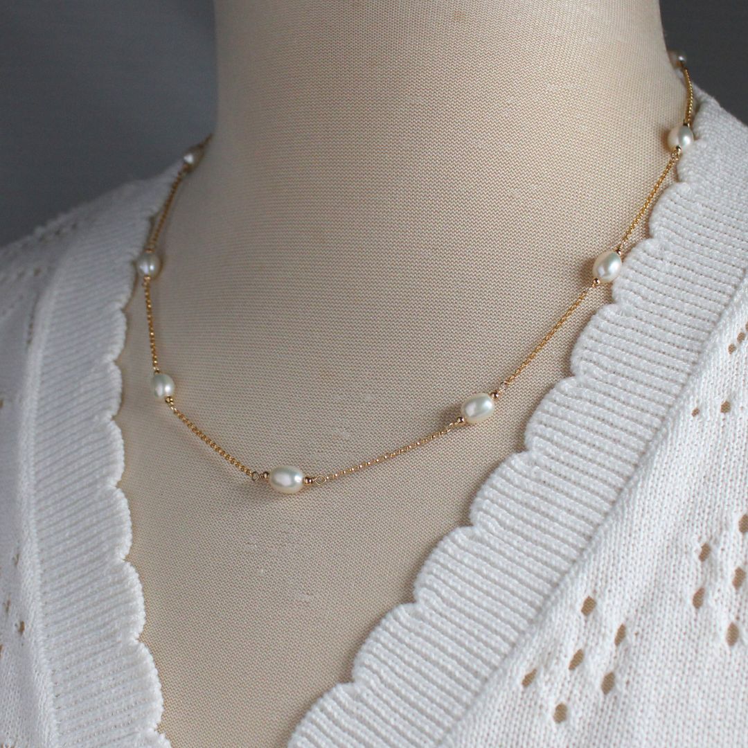 Pearl Station Chain Necklace - Gold - Serenity