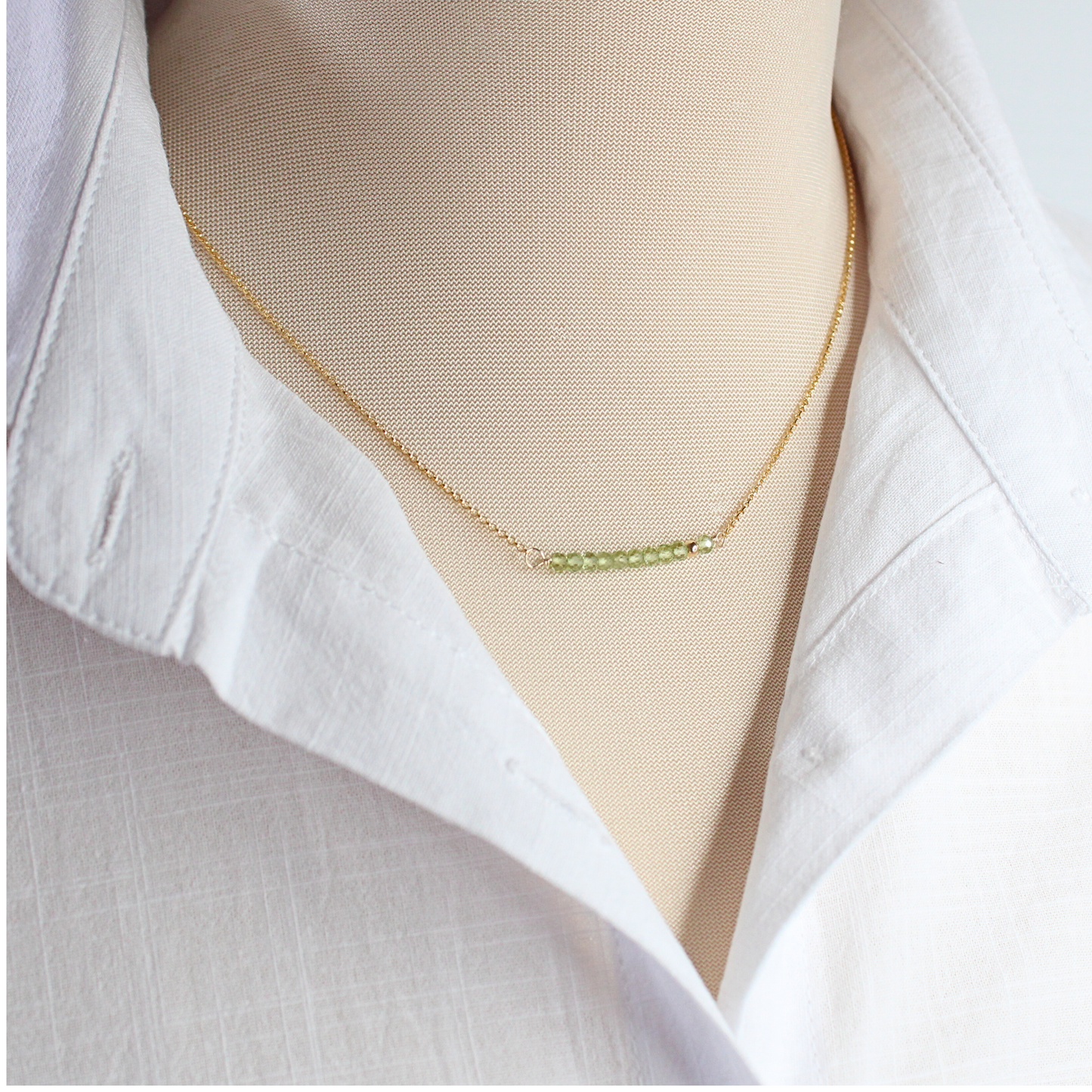 Peridot Birthstone Bar Necklace Gold Filled