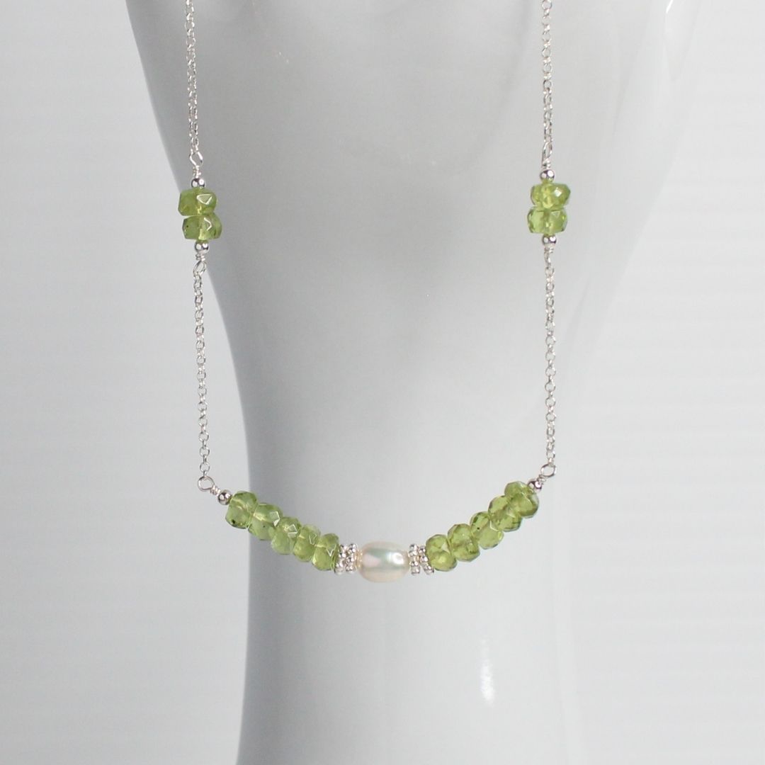 Peridot Pearl Sterling Silver Necklace - Meadowlite