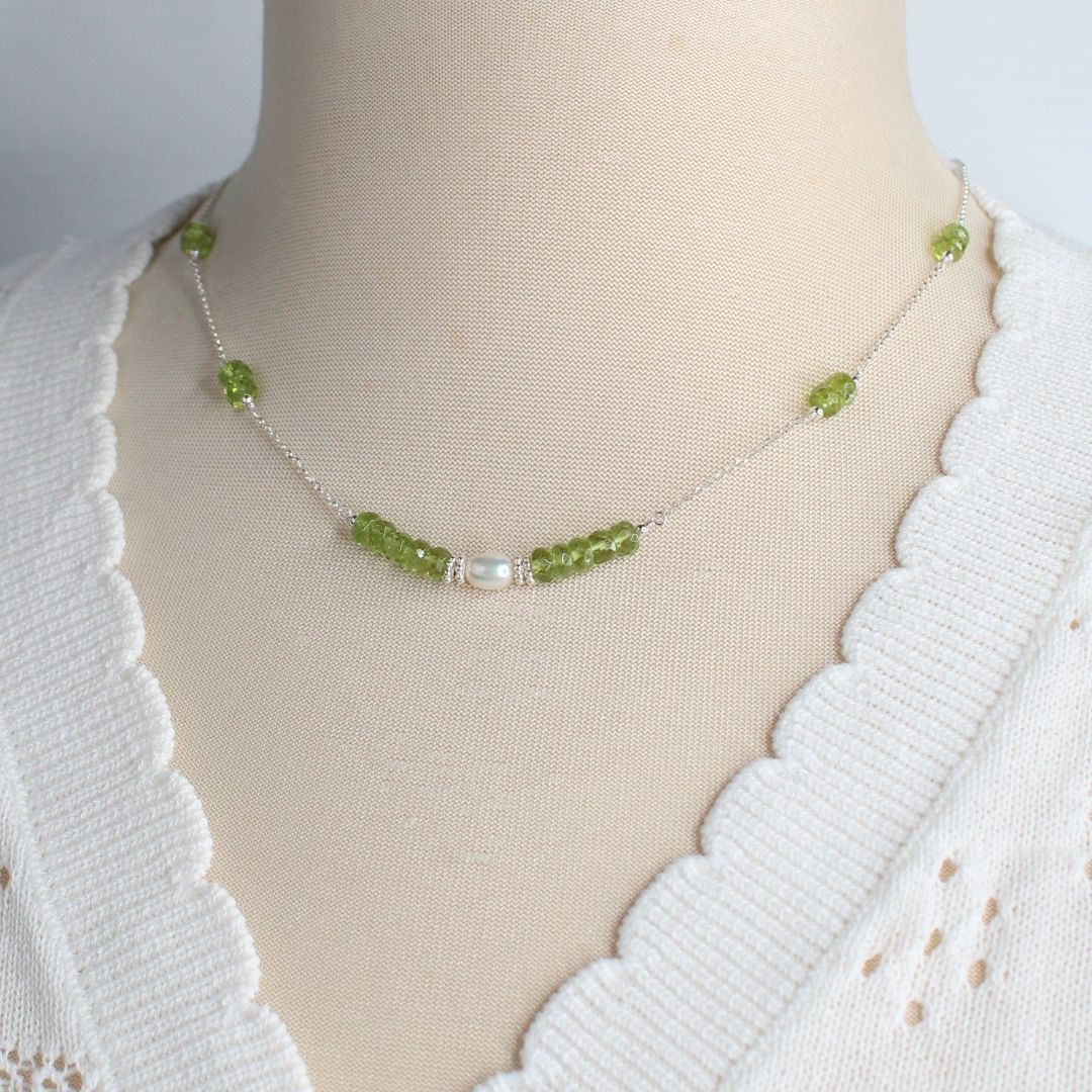 Peridot Pearl Sterling Silver Necklace - Meadowlite