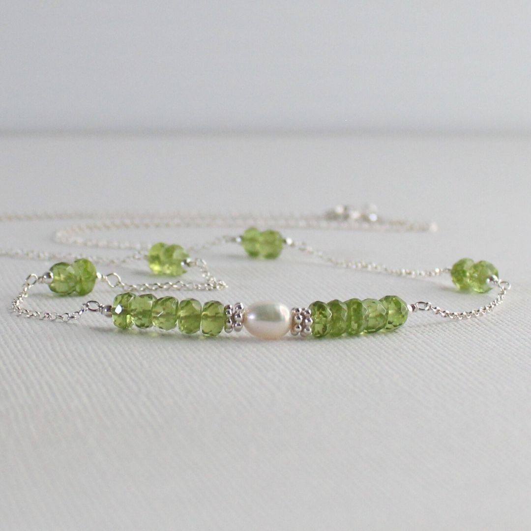 Peridot Pearl Sterling Silver Necklace - Meadowlite
