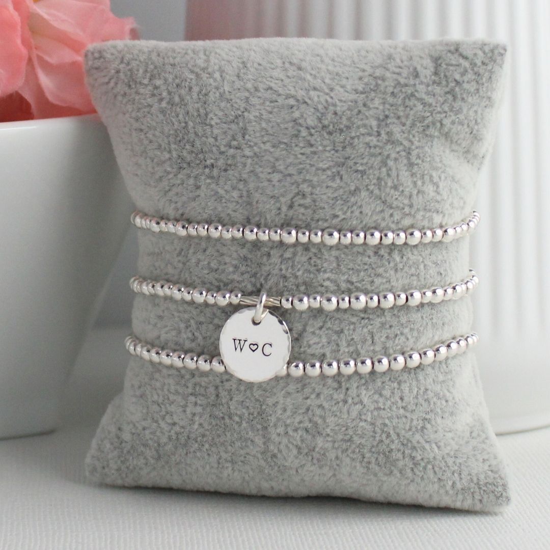 Personalized Double Initial Charm Silver Bead Bracelet – Bella Love Drop