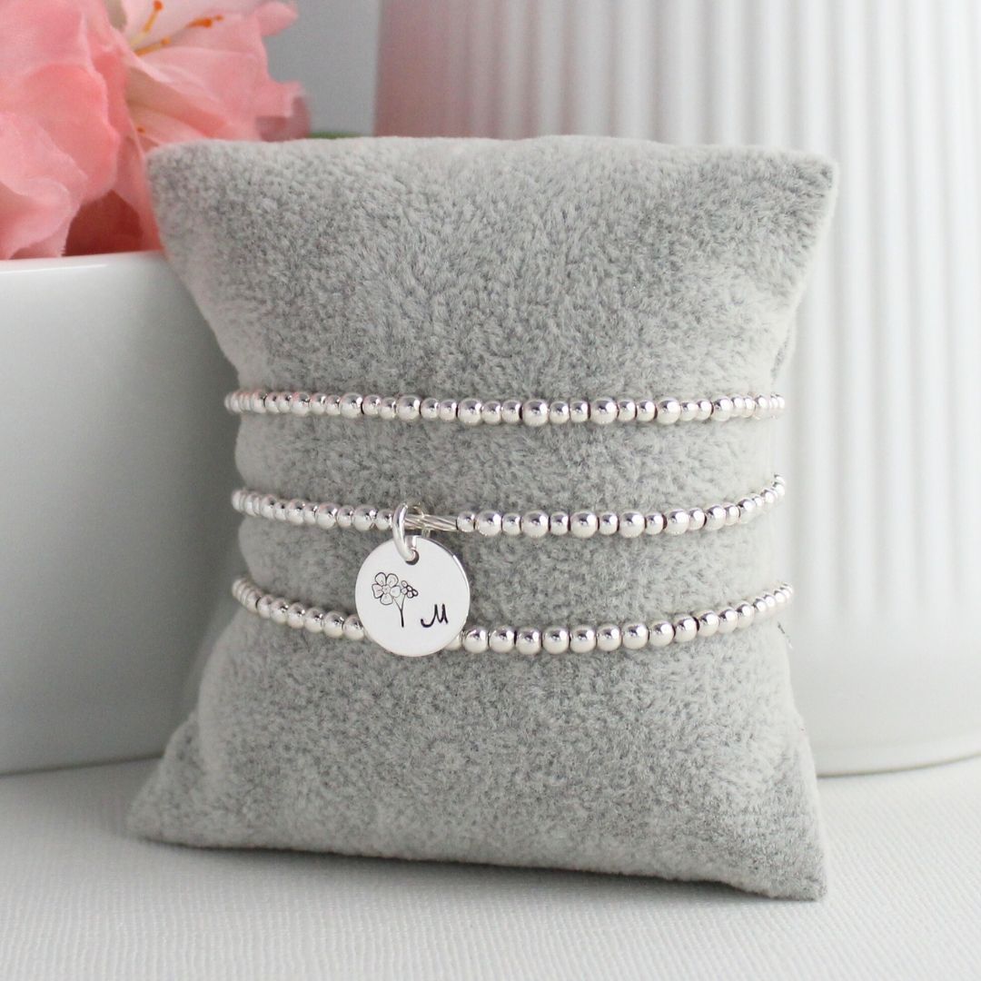 Personalized Forget Me Not Memory Charm Silver Bead Bracelet – Bella Love Drop