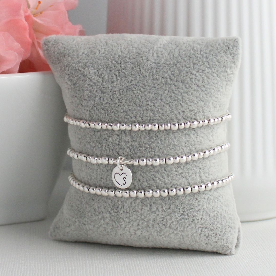 Sterling Silver Stacking Bracelet with Initial in Heart Charm – Mia Love Drop