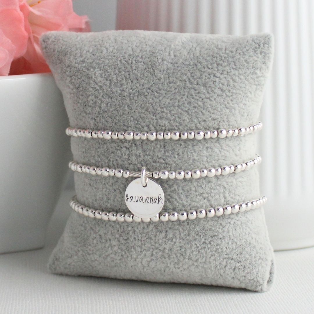 Sterling Silver Stacking Bracelet with Name Charm – Bella Love Drop