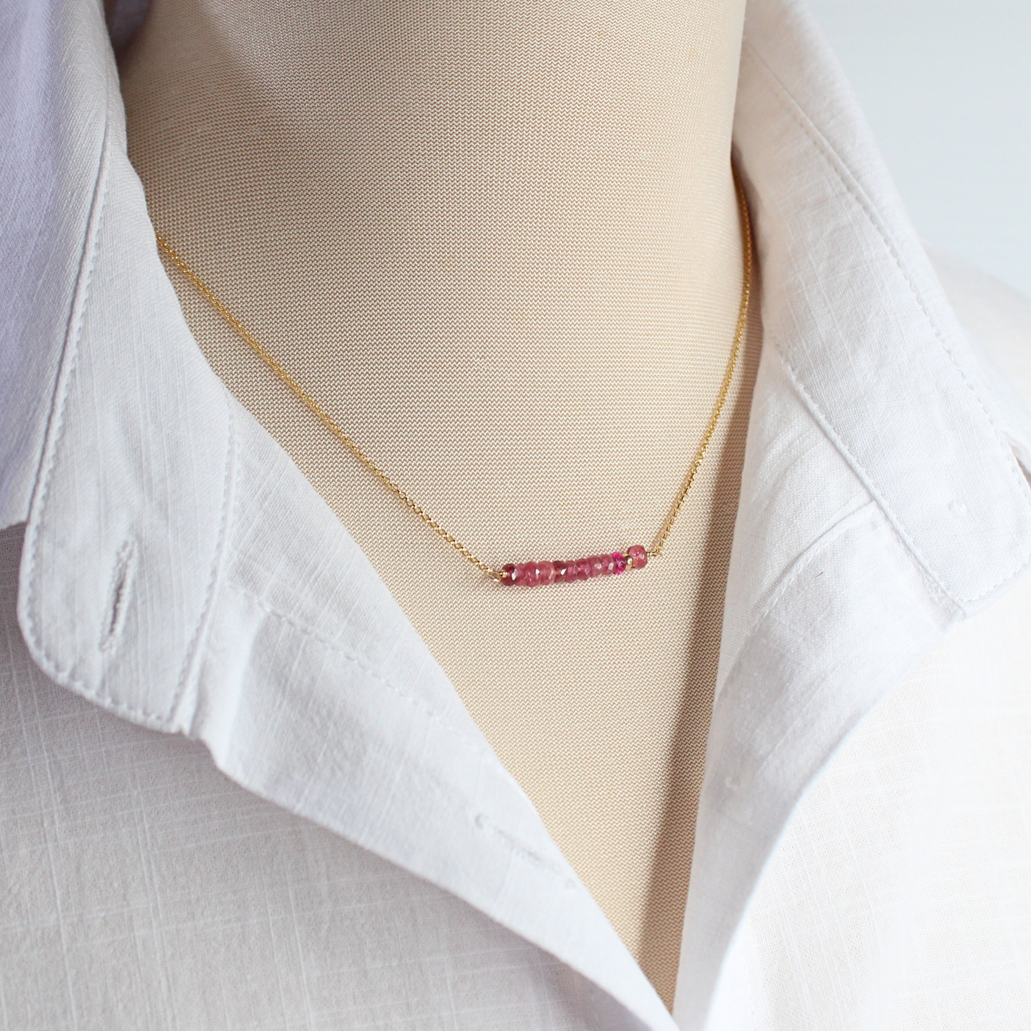 Pink Tourmaline Birthstone Bar Necklace Gold Filled