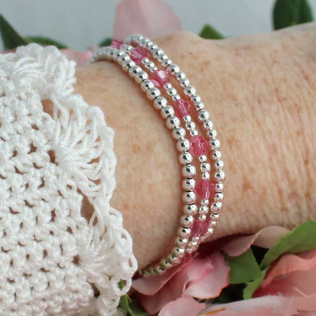 October Birthstone Sterling Silver Bracelet Stack – Made with Swarovski Crystal