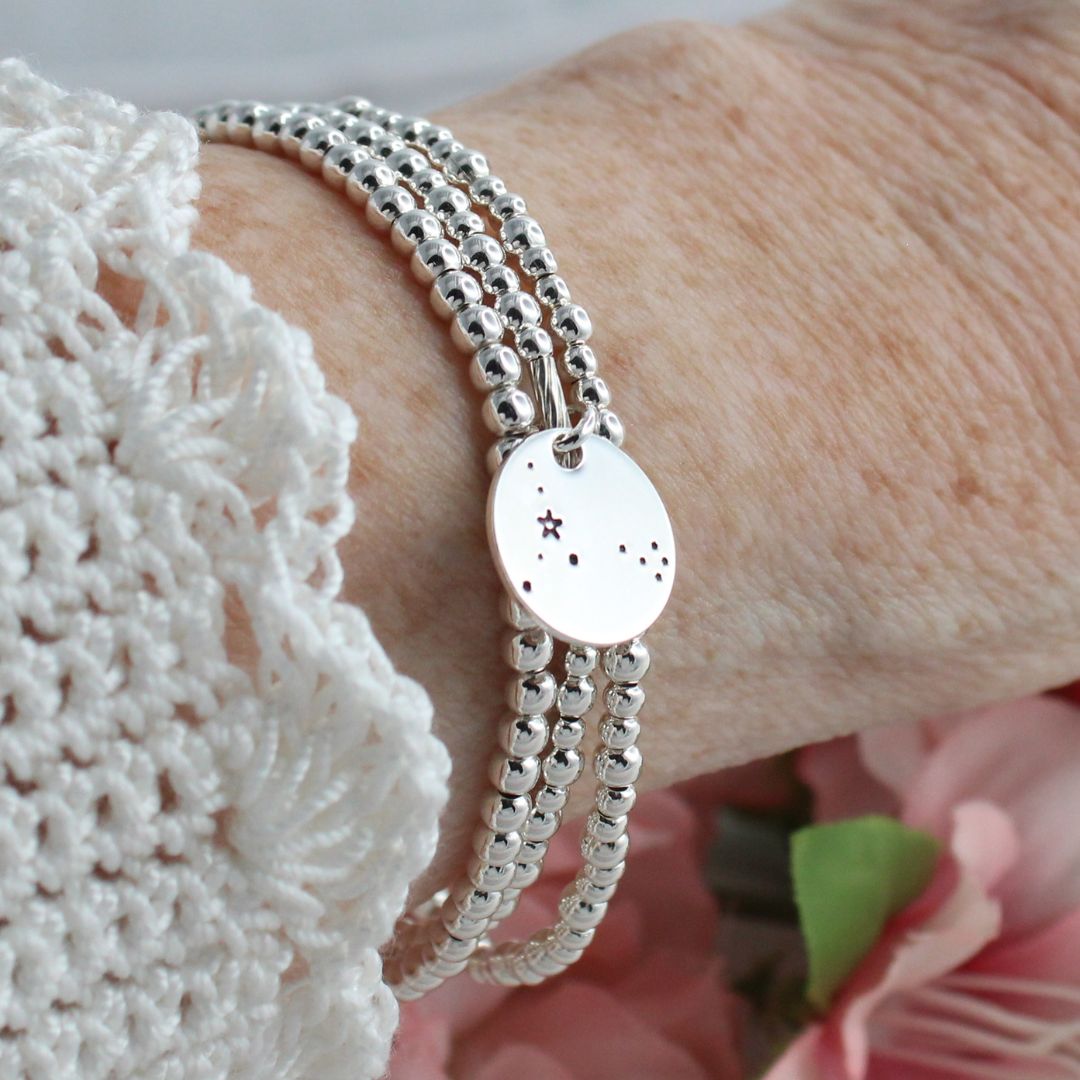 Pisces Constellation Charm Silver Bead Bracelet – Bella Love Drop