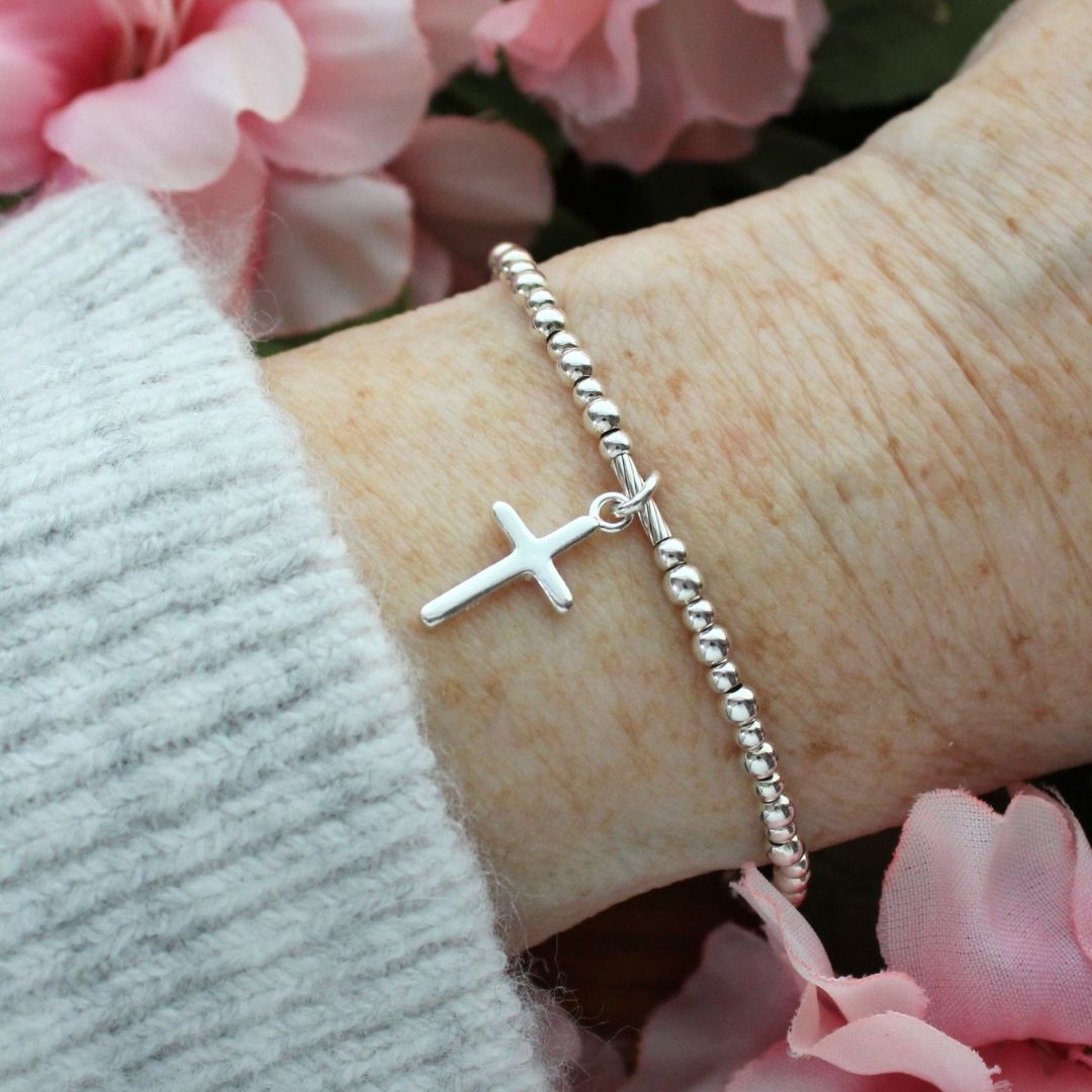 Plain Cross Charm Beaded Stacking Bracelet