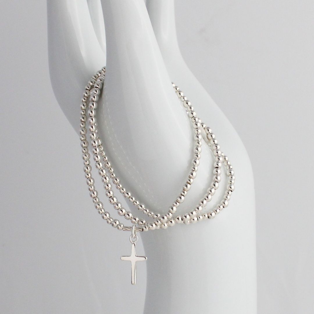 Plain Cross Charm Beaded Stacking Bracelet