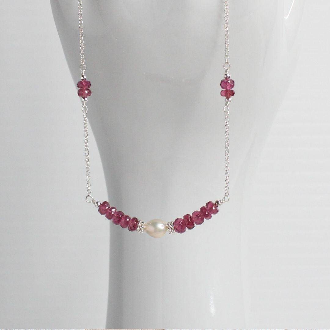 Rhodolite Garnet Pearl & Sterling Silver Necklace - Wild Rose