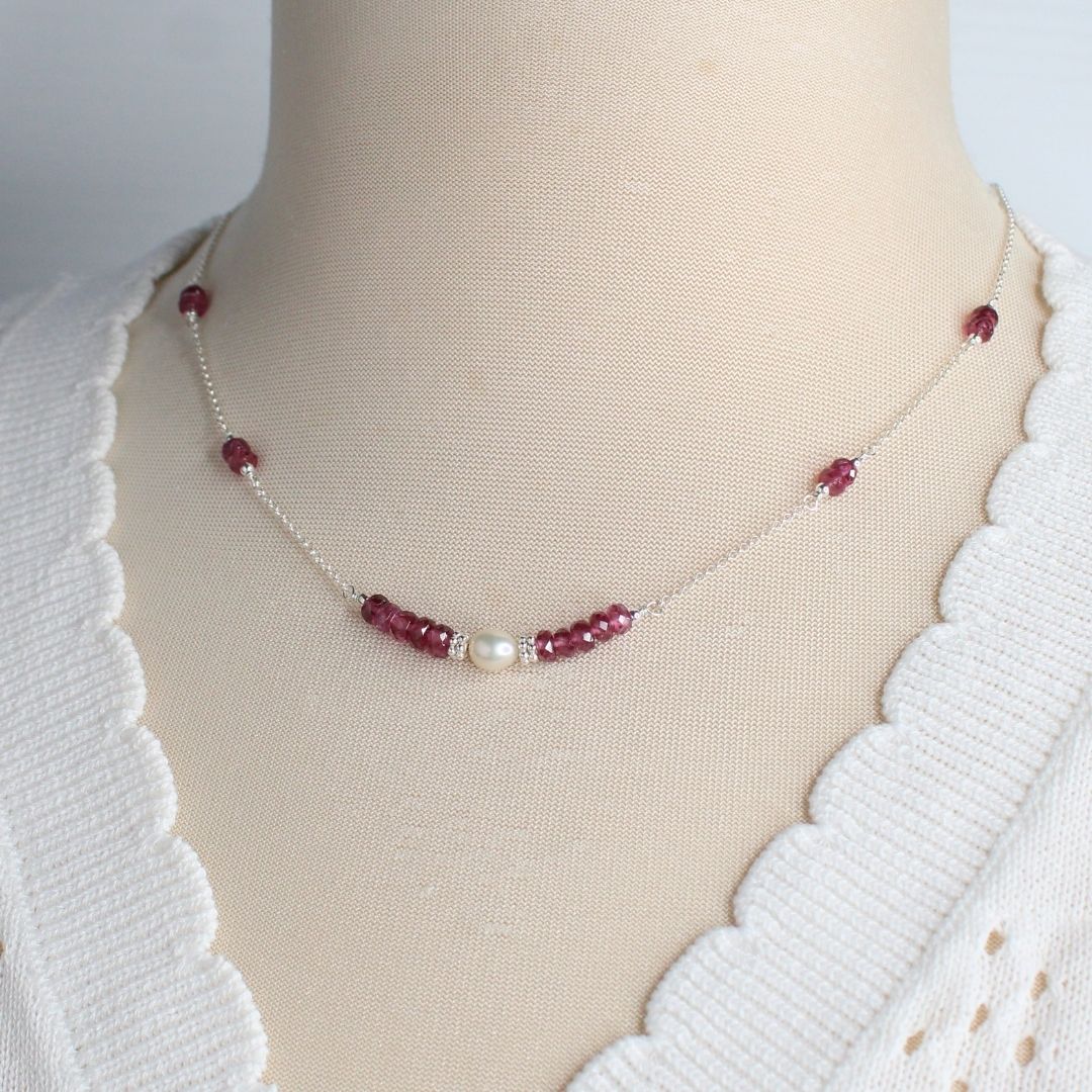 Rhodolite Garnet Pearl & Sterling Silver Necklace - Wild Rose