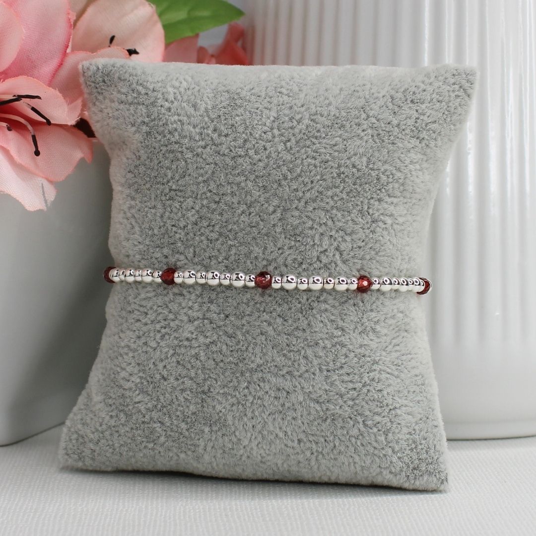 Rhodolite Garnet Sterling Silver Bead Stacking Bracelet - Berry Luxe