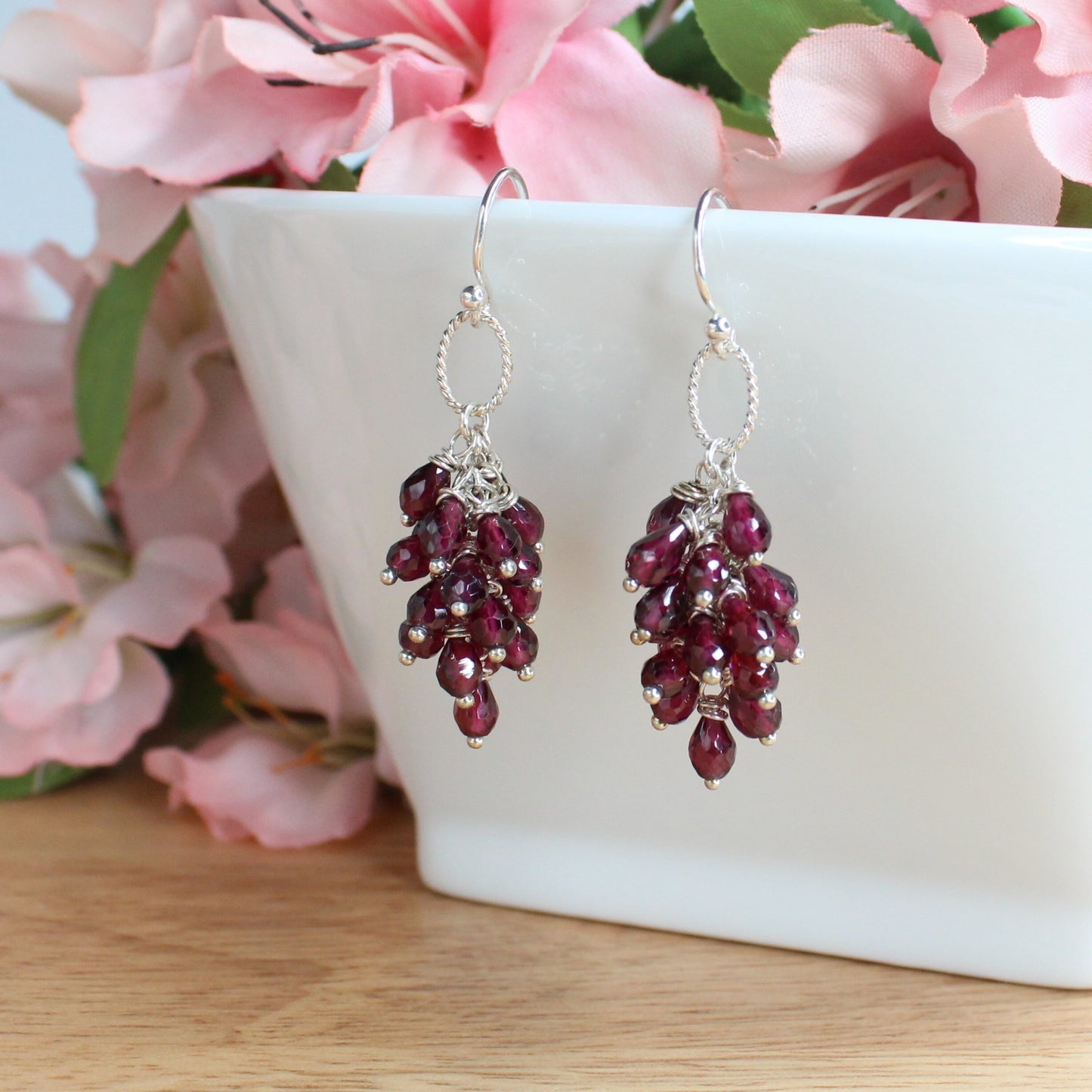 Rhodolite Garnet Briolette Dangle Earrings - Eloise