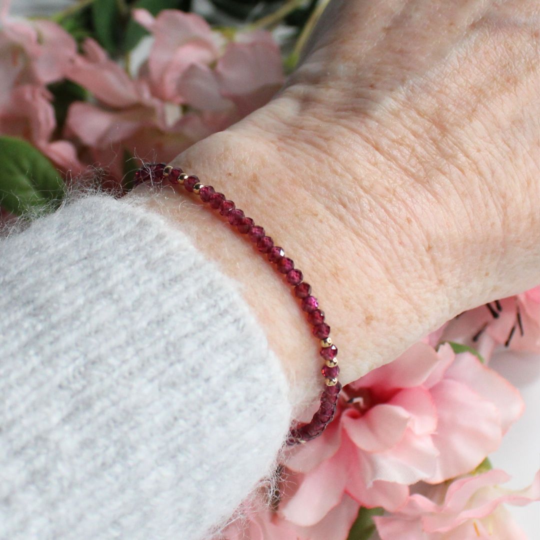 Crimson Bloom Garnet Gemstone Bracelet