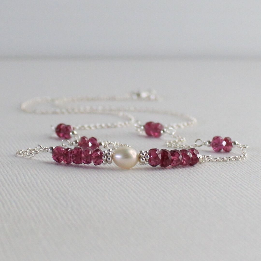 Rhodolite Garnet Pearl & Sterling Silver Necklace - Wild Rose