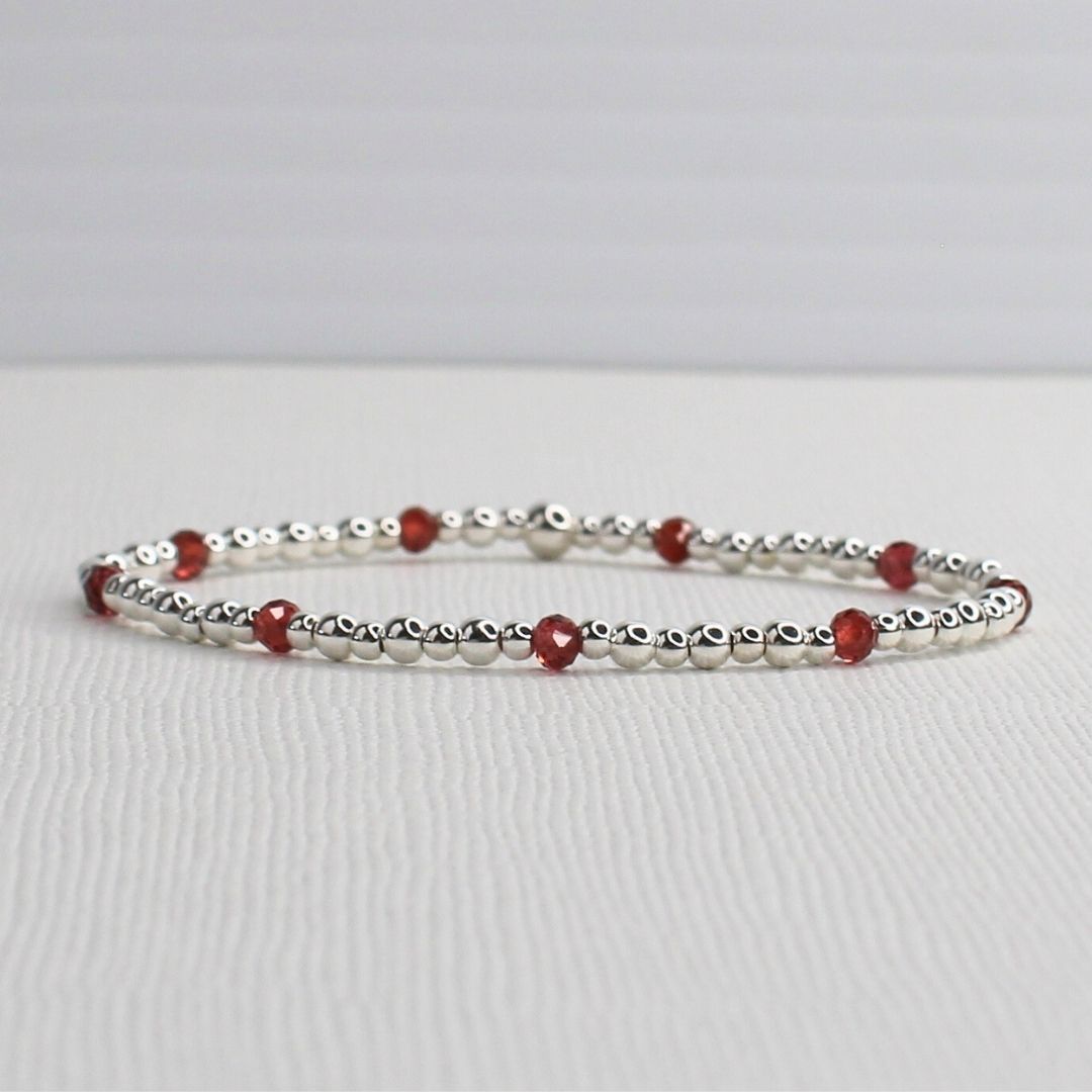 Rhodolite Garnet Sterling Silver Bead Stacking Bracelet - Berry Luxe