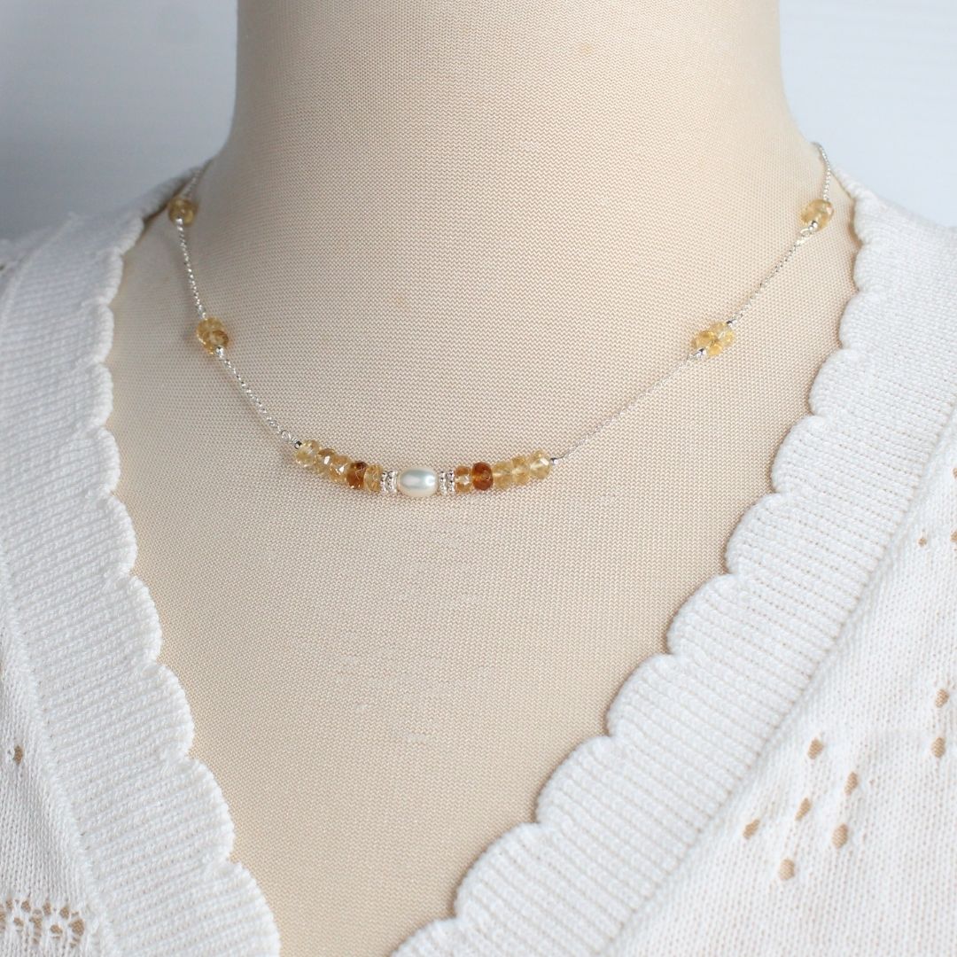 Citrine Pearl Sterling Silver Necklace - Golden Hour