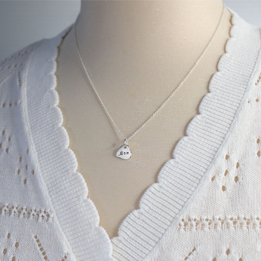 Mom Heart Pendant Necklace - Tilted Heart Love Drop