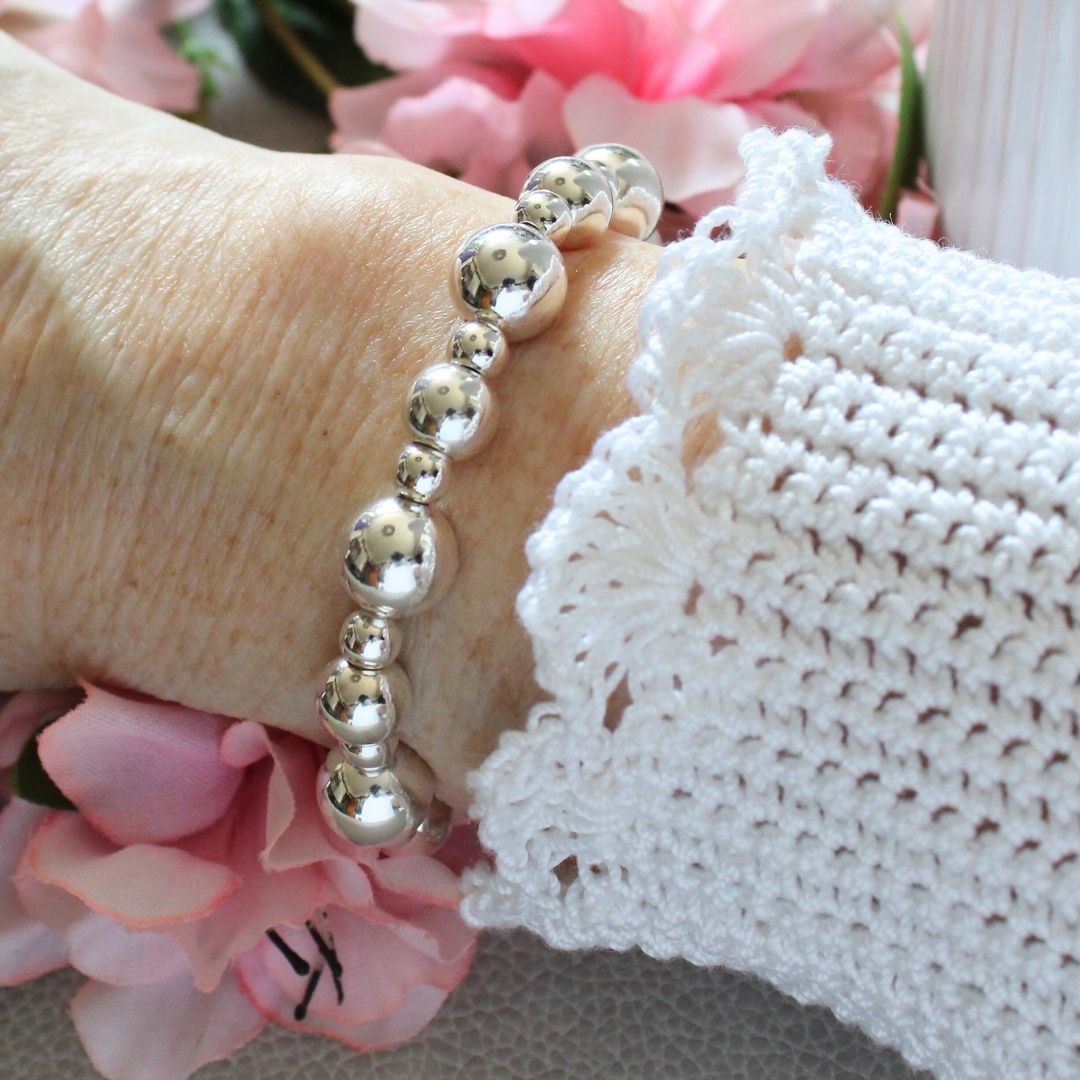 Sterling Silver Large Bead Stacking Bracelet - 5mm, 8mm, 10mm - Altamura