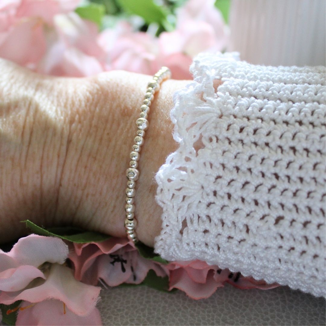 Sterling Silver Hammered & Plain Bead Stacking Bracelet - Florence