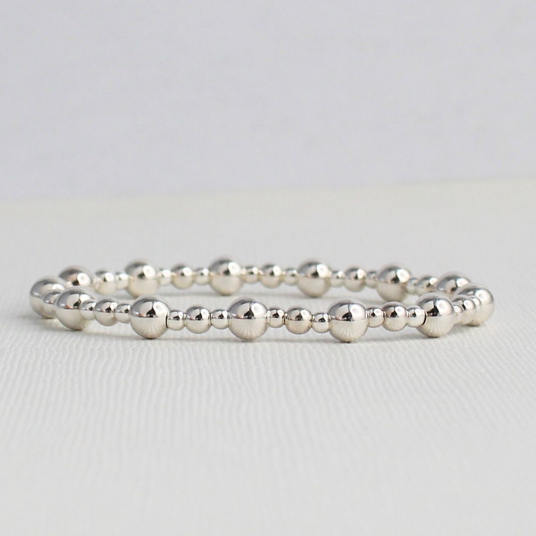 Sterling Silver Bead Stacking Bracelet - 4mm, 5mm, 8mm - Vasto