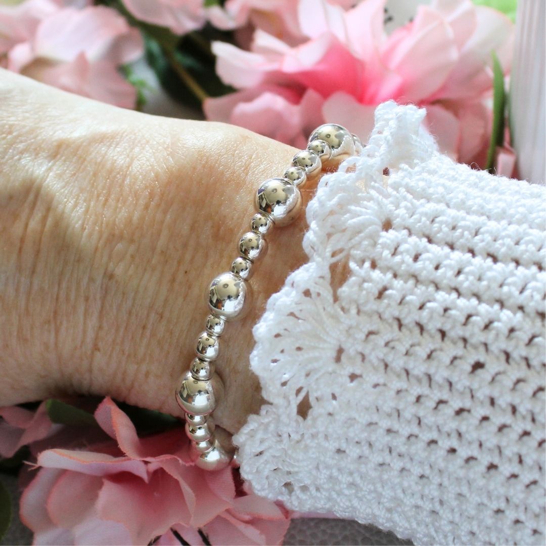 Sterling Silver Bead Stacking Bracelet - 4mm, 5mm, 8mm - Vasto