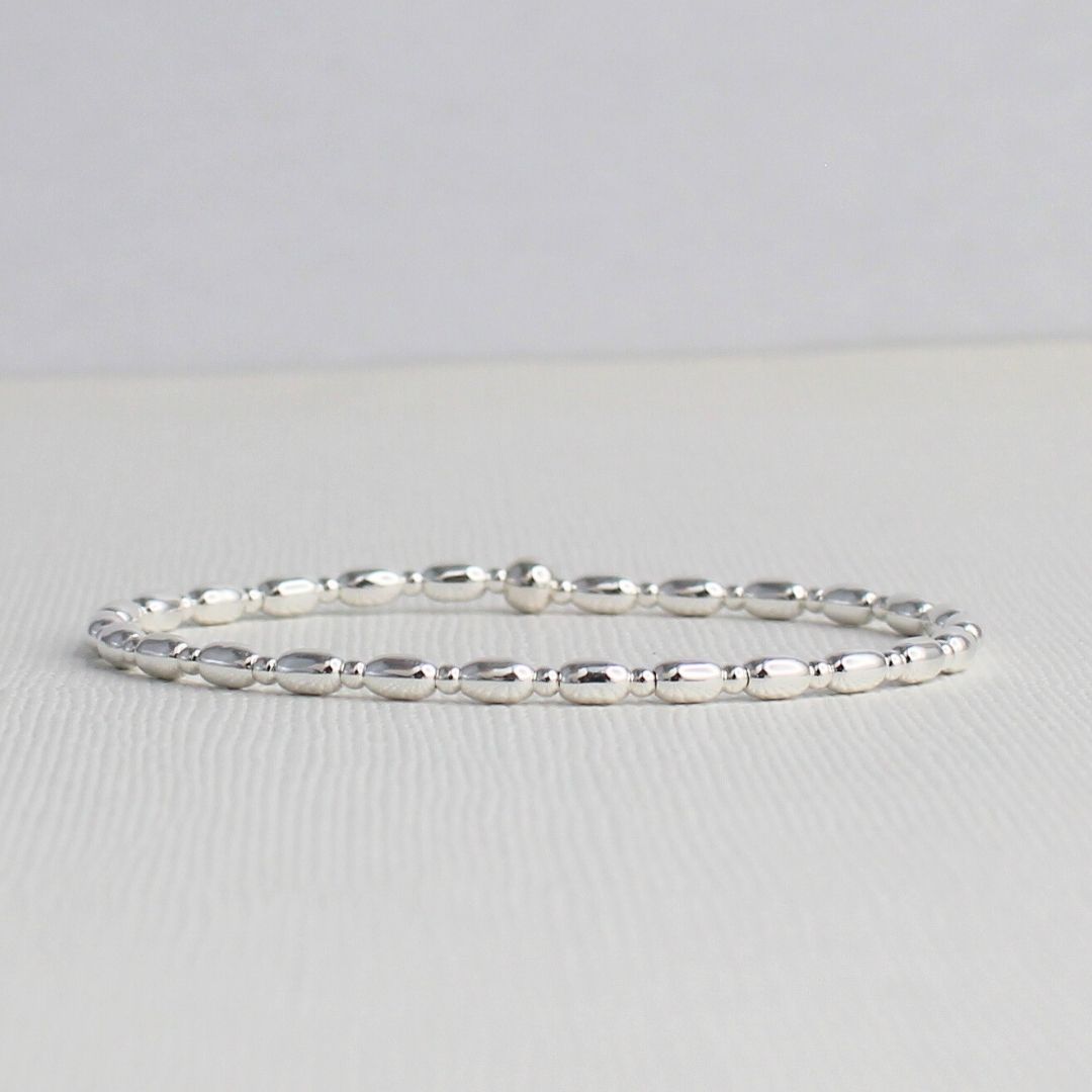Sterling Silver Bead Stacking Bracelet - Rice & 2mm - Fabriano