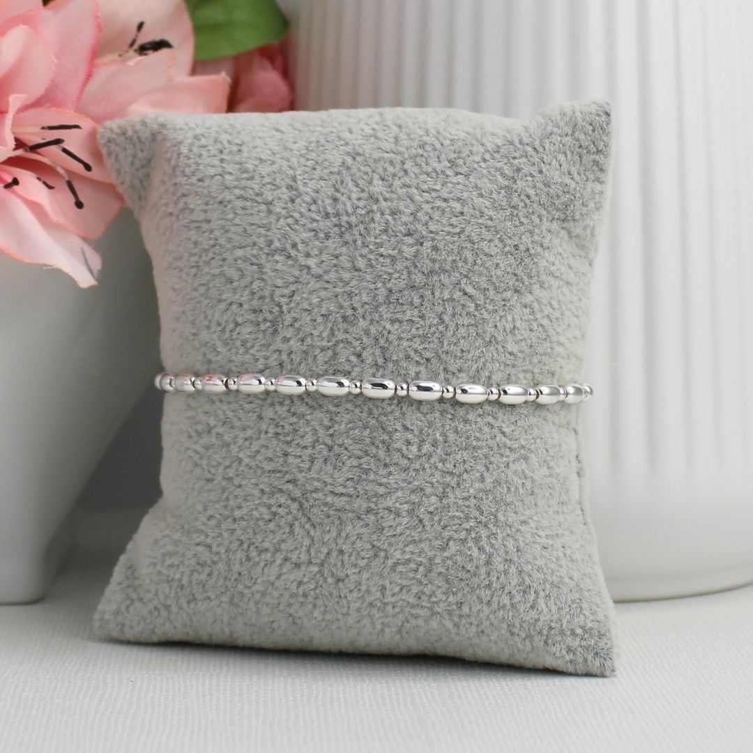 Sterling Silver Bead Stacking Bracelet - Rice & 2mm - Fabriano