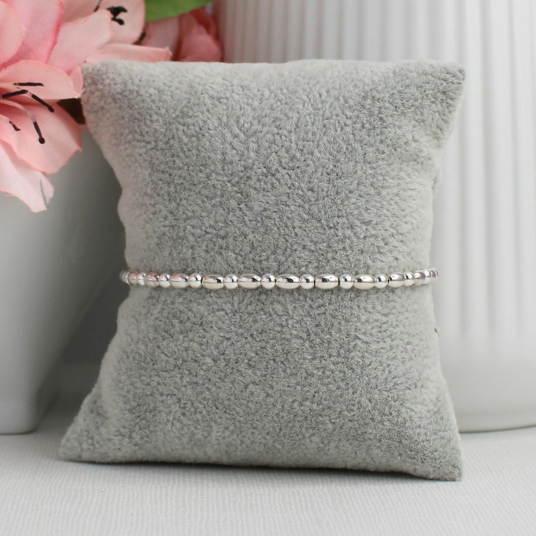 Sterling Silver Bead Stacking Bracelet - Rice & 3mm - Lodi