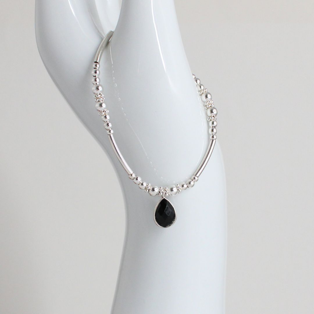 Sterling Silver Beaded Stacking Bracelet with Black Onyx - Seraphine - Limited Edition