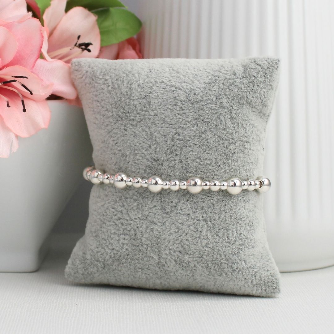 Sterling Silver Bead Stacking Bracelet - 3mm, 4mm, 6mm - Salerno