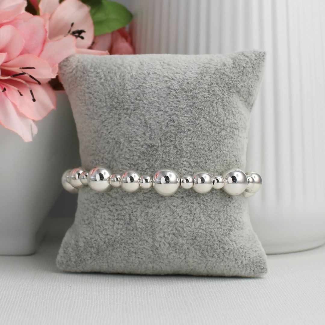 Sterling Silver Large Bead Stacking Bracelet - 5mm, 8mm, 10mm - Altamura