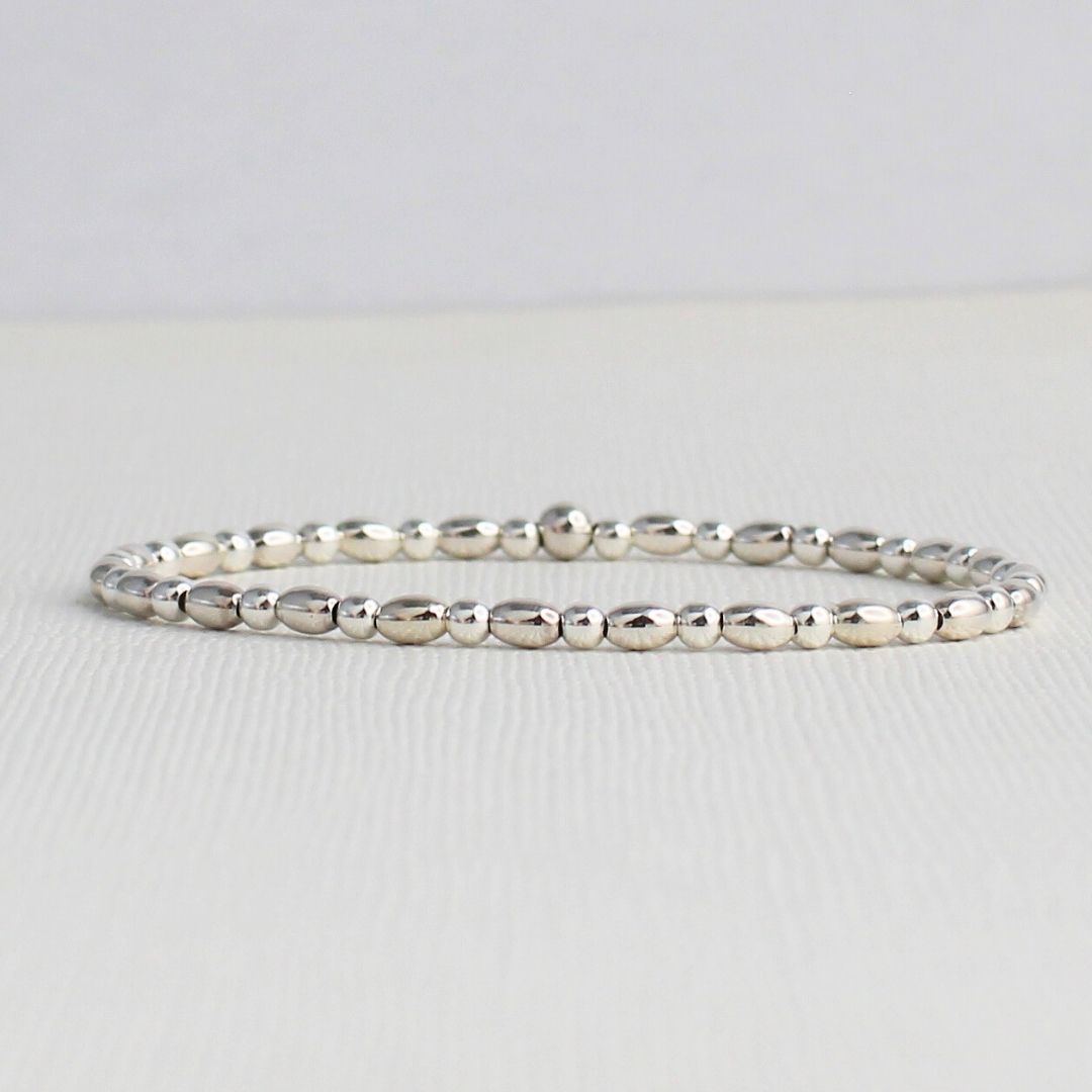 Sterling Silver Bead Stacking Bracelet - Rice & 3mm - Lodi
