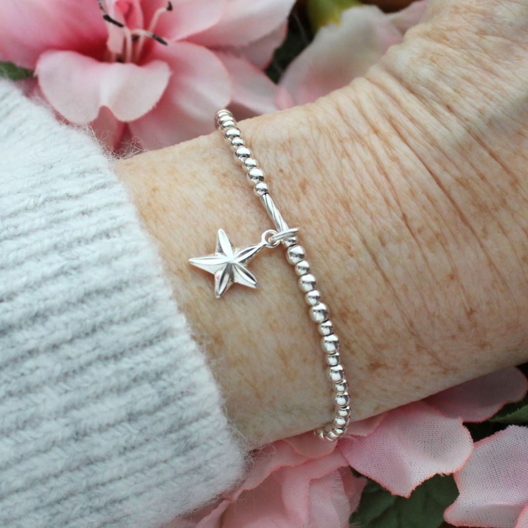 Star Silver Bead Stacking Bracelet