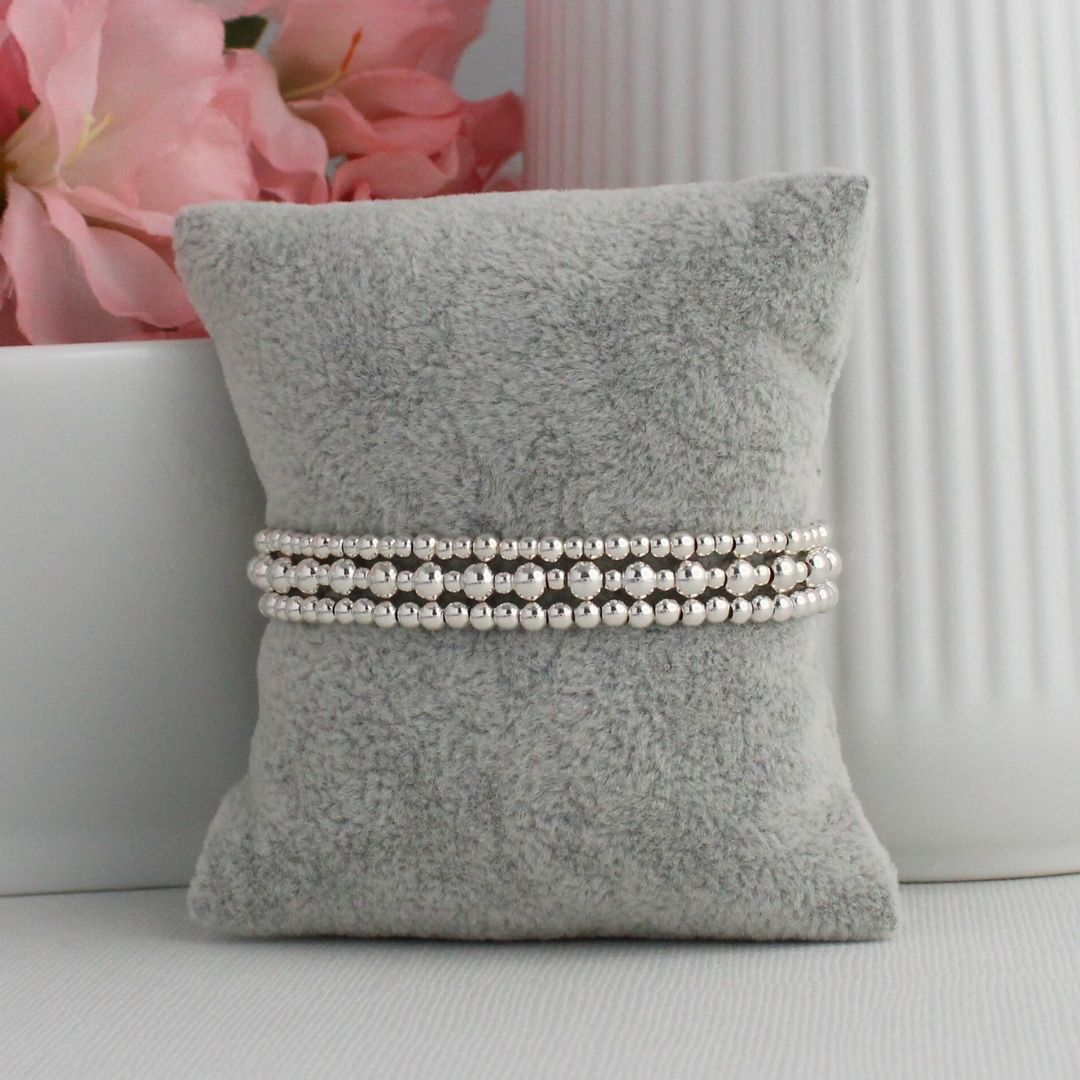 Sterling Silver Bead Stacking Bracelet - 2.5mm, 4mm - Torino