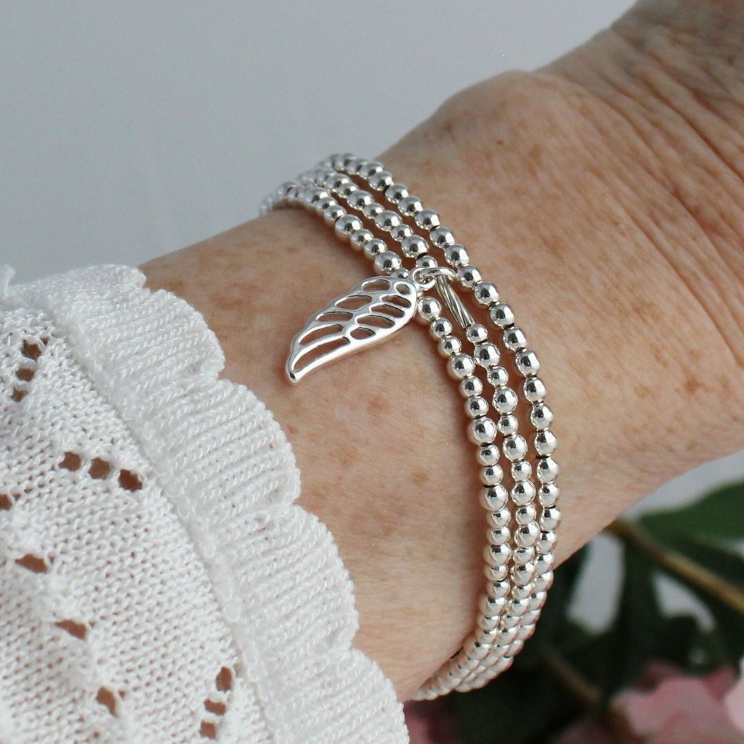 Angel Wing Charm Beaded Stacking Bracelet